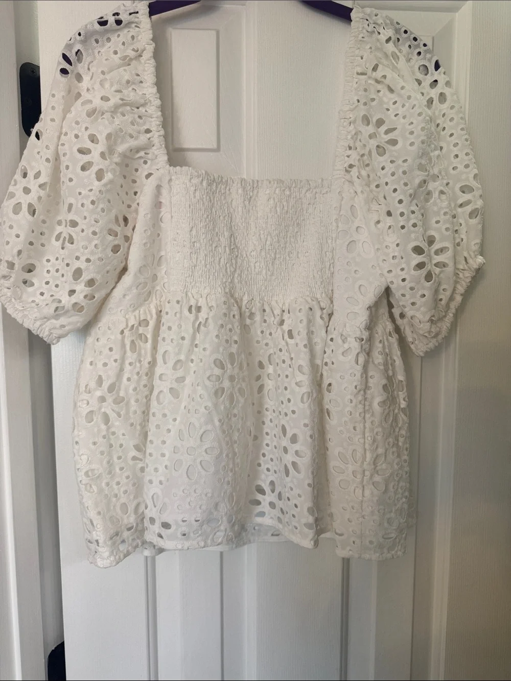 NWT Lilly Pulitzer Kay White Eyelet Puff Sleeve Peplum Top